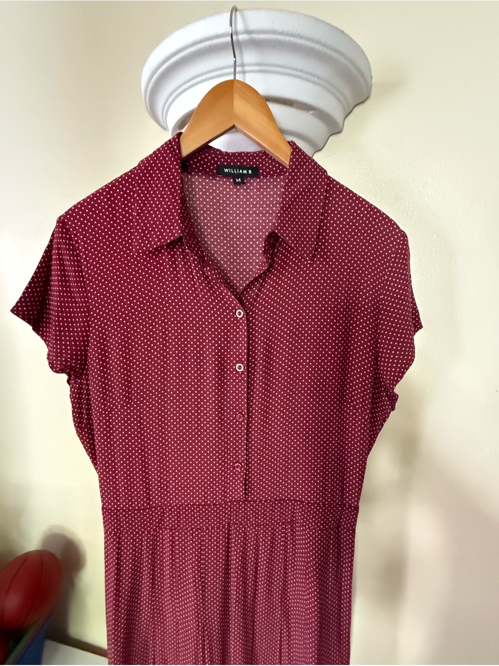 Express Burgundy Dot Midi Shirt Dress